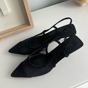 Black mesh kitten heels